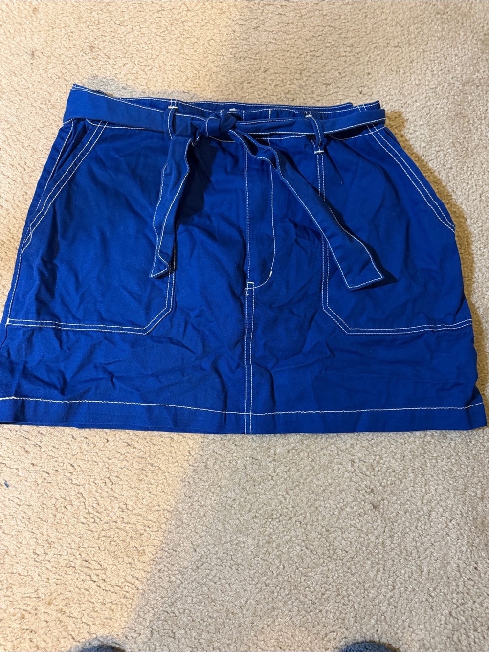 Wild Fable Blue Cotton Tie-Waist Mini Skirt with Contrast Stitching